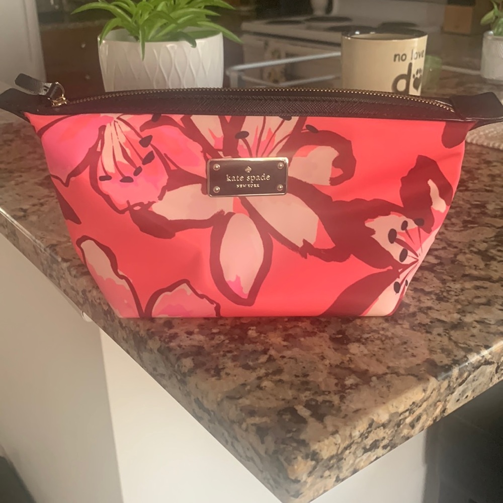 Kate Spade pink with flowers cosmetic pouch